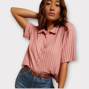 Nation LTD Pink Ribbed Collared Tee - XS